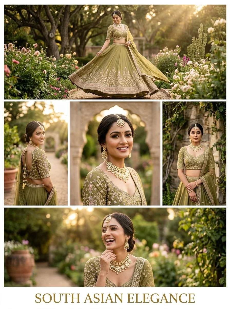 Elegant South Asian Wedding Garden Portrait