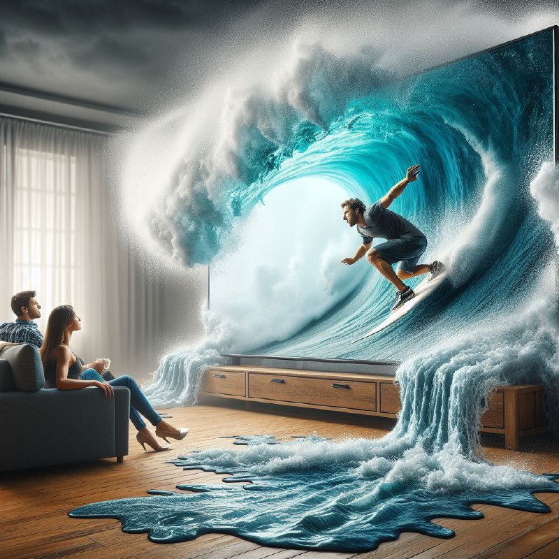 Shark Bursting to Life From Flat-Screen TV Waves