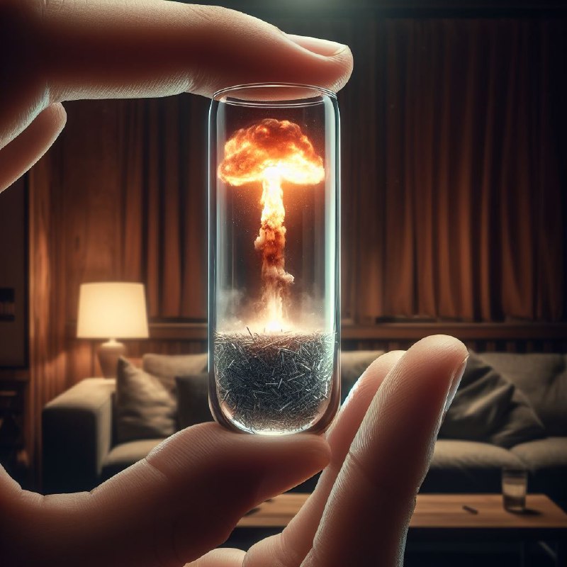 Tiny Glass Capsule With Fiery Blast Held in Fingers