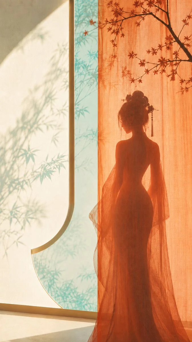 Zen Silhouette Behind Sheer