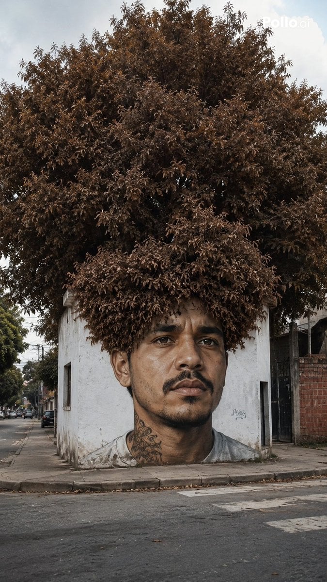 Tree Hair Street Art Illusion