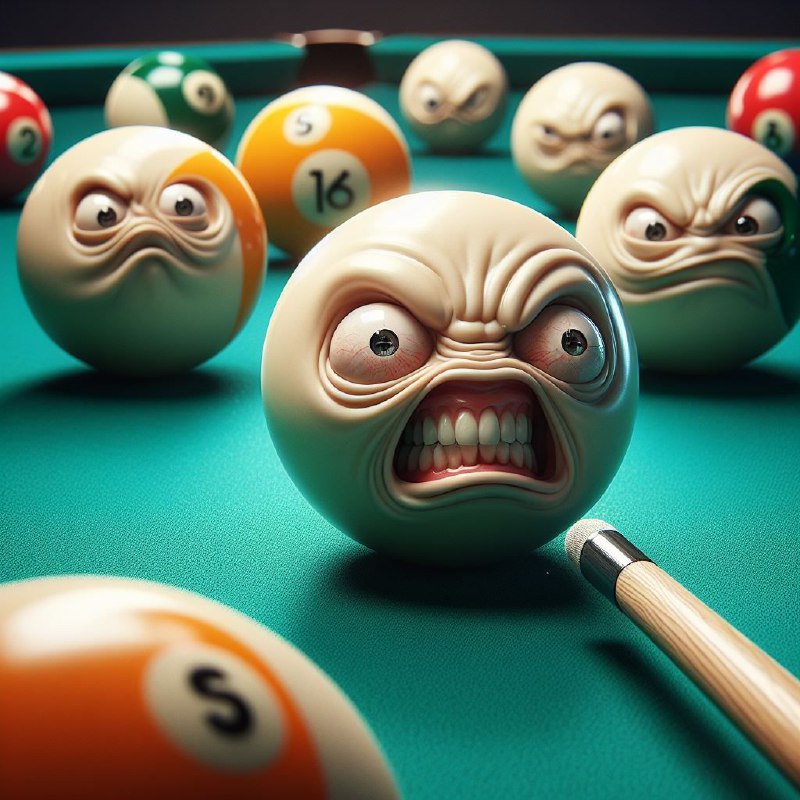 Pool Balls With Funny Faces Bracing for Cue Strike