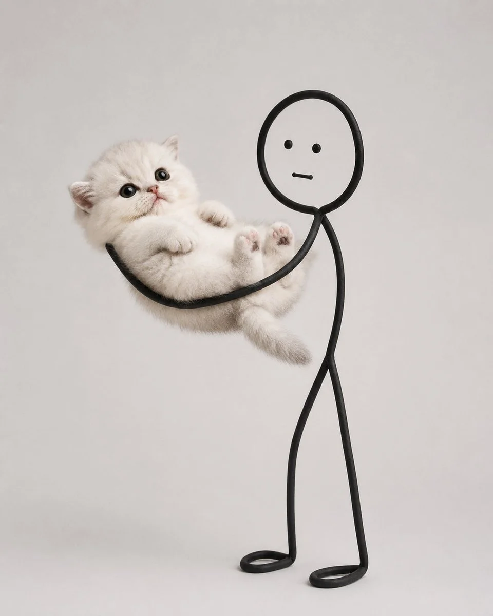 Doodle Stick Figure Hugging Cute Cat