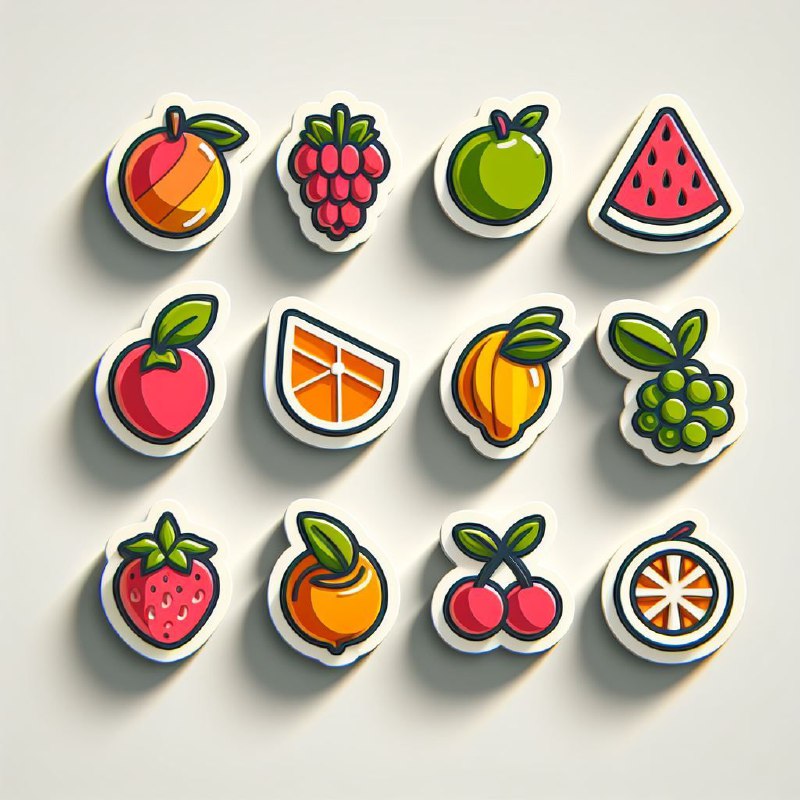 3D Fruit Stickers With White Outline and Shadow