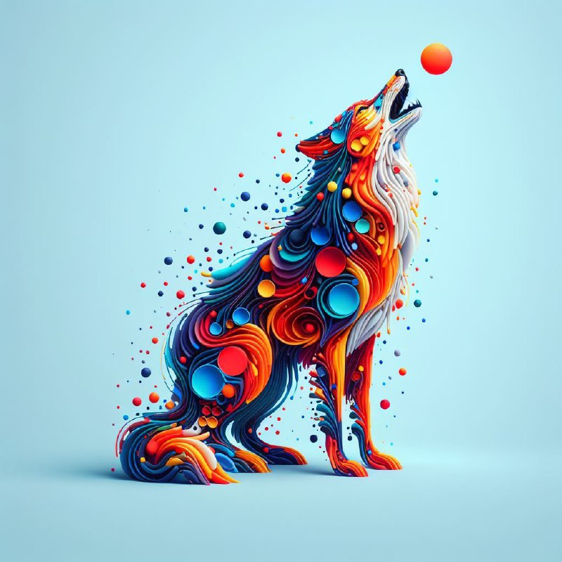 Abstract Layered Wolf in Colorful Organic 3D Forms
