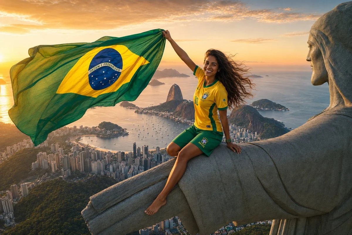 Brazilian Fan Atop Christ Redeemer