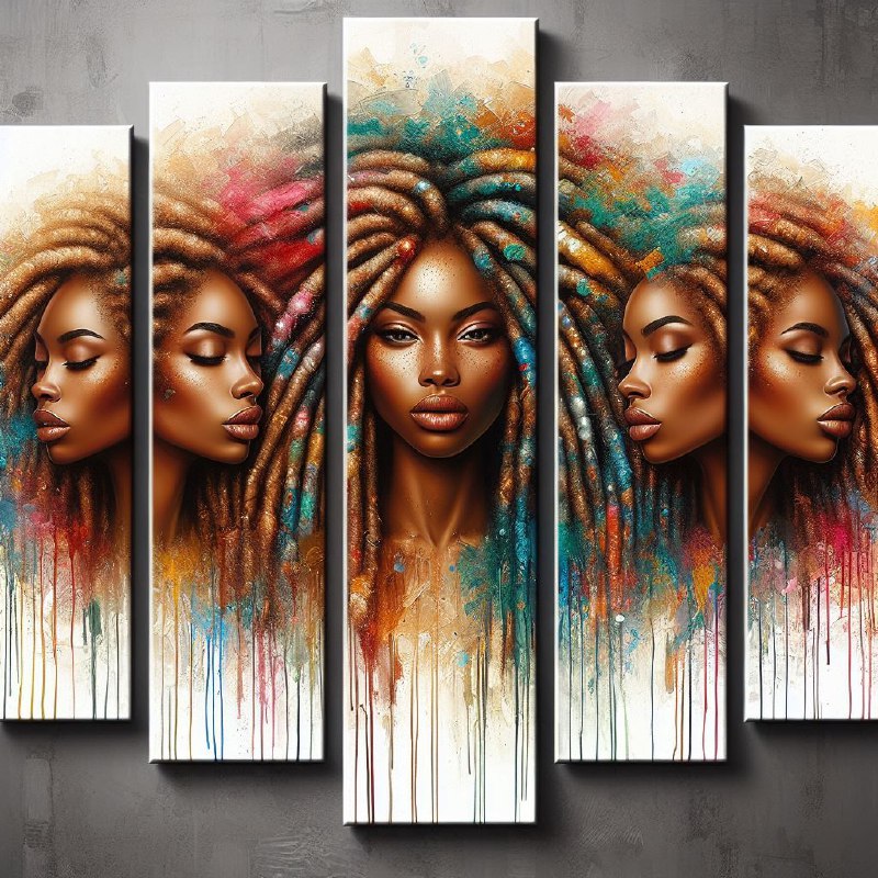 Afrocentric Woman With Dreadlocks Five-Panel Oil Art