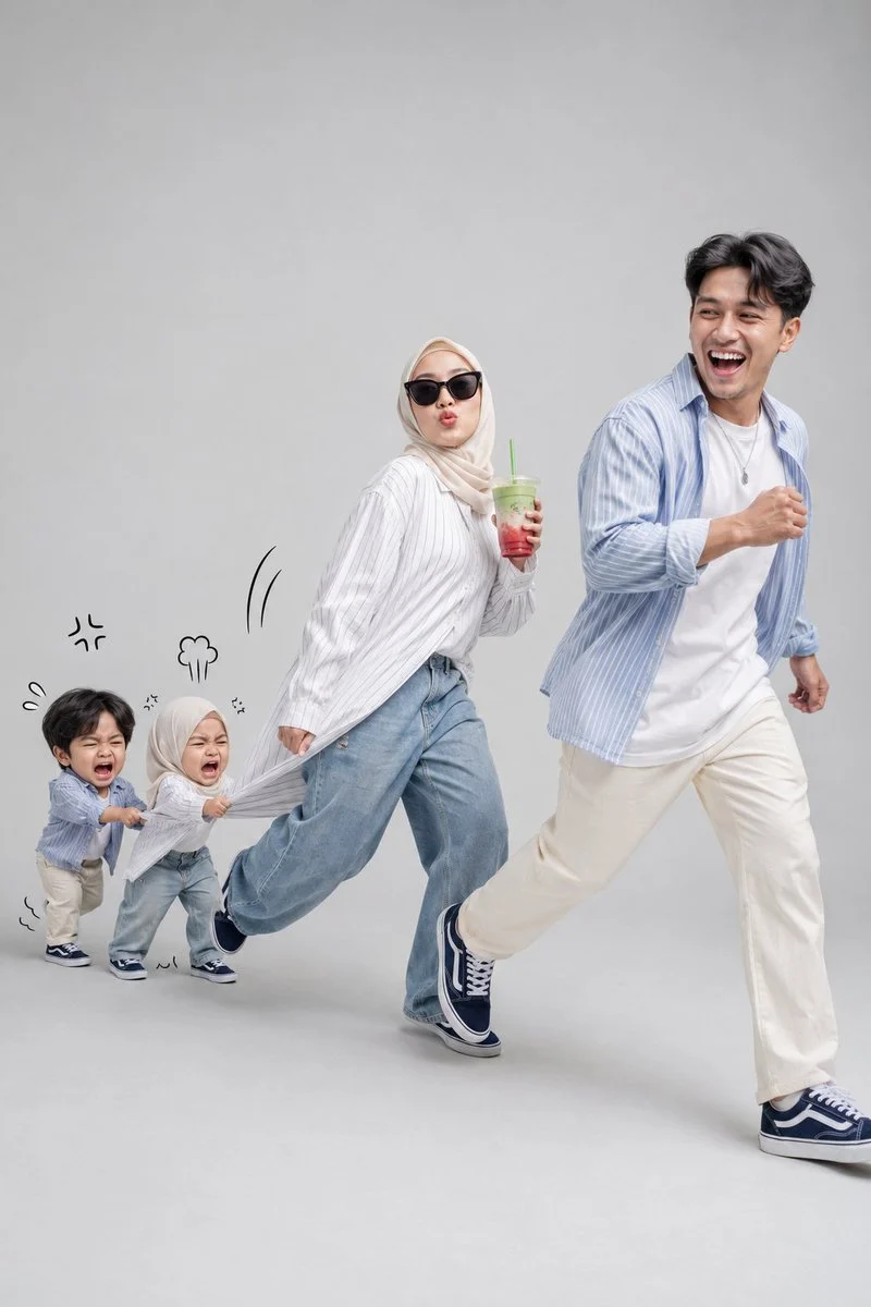 Stylish Muslim Couple Playful Run Portrait