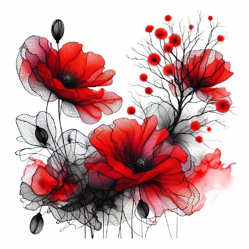 Silk Red Poppies With Alcohol Ink Minimalist Art