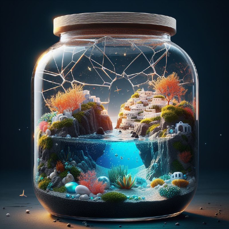Terrarium Jar Village With Broken Glass Effect