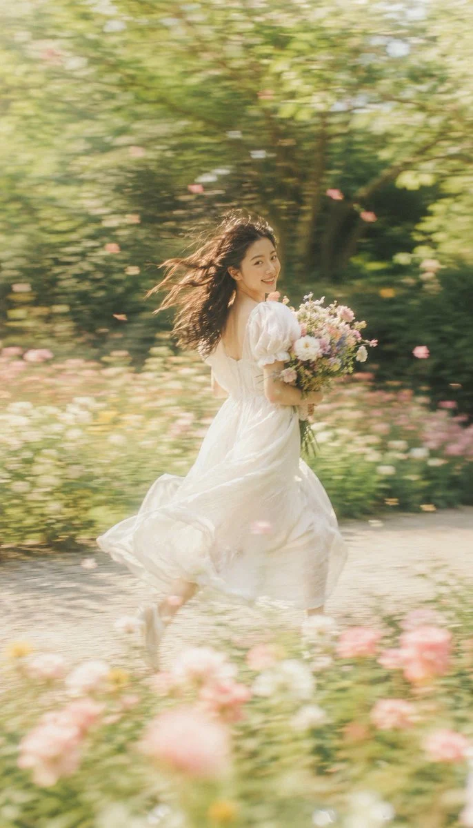Dreamlike Slow-Shutter Garden Portrait