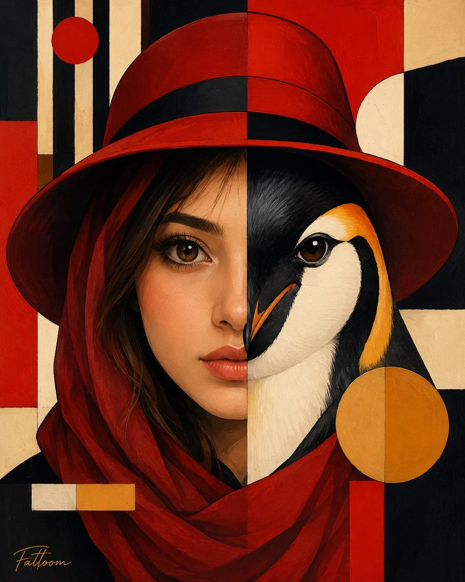 Geometric Surreal Penguin Portrait