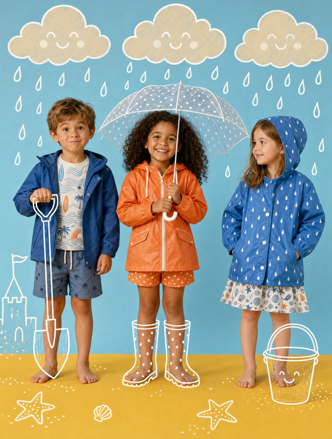 Whimsical Raincoat Kids Portrait