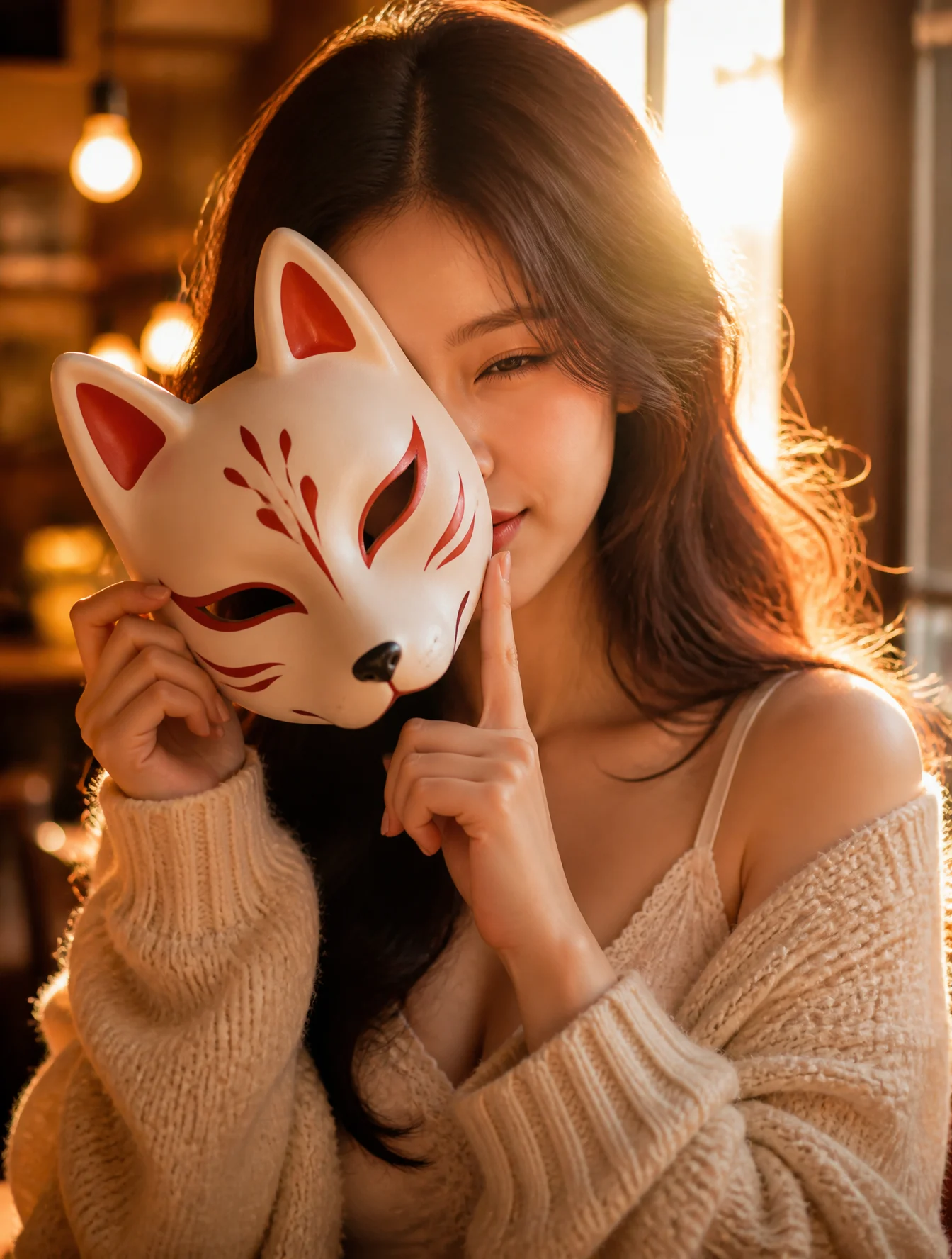 Playful Fox Mask Cafe Portrait