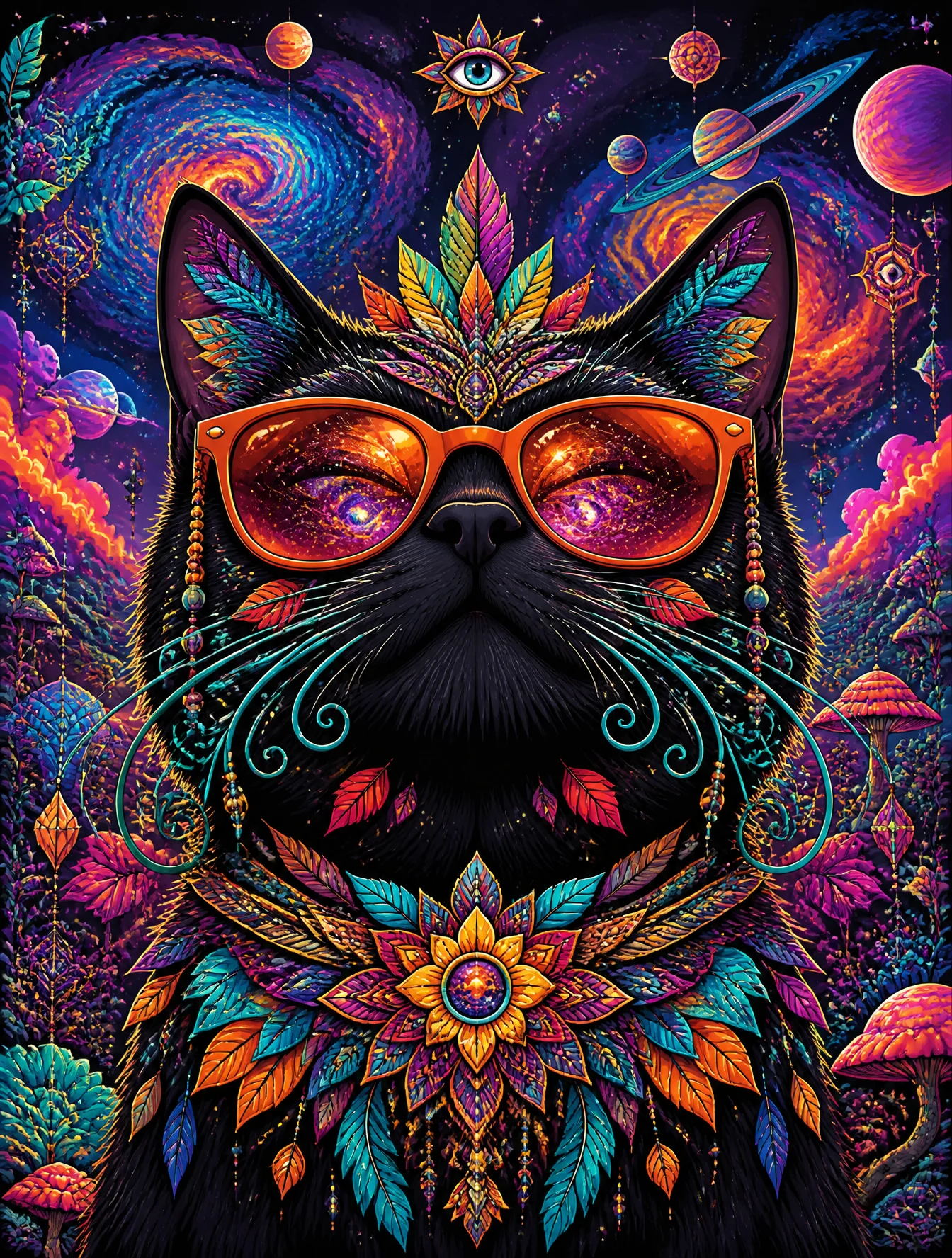 Psychedelic Cosmic Black Cat