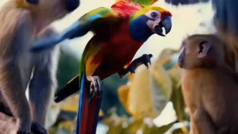 Prompt: Parrot flying through Costa Rica jungle
