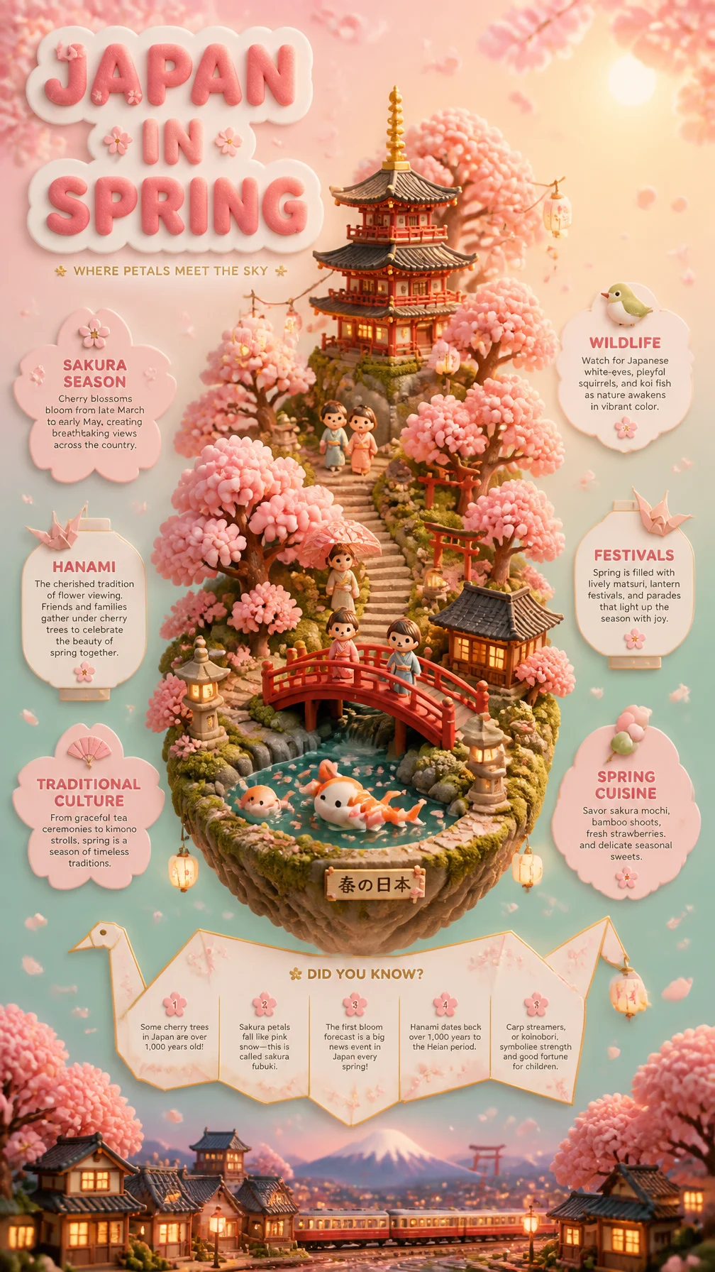 Japan Spring Kawaii Diorama Poster