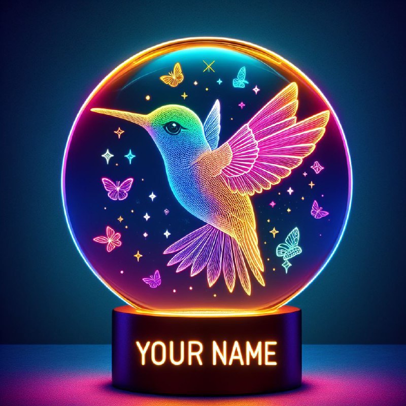 Laser Engraved Hummingbird Crystal Ball Neon Lamp