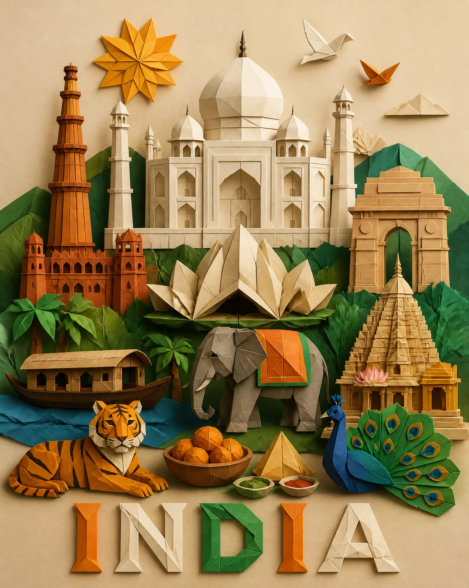 India Origami Paper Art Diorama