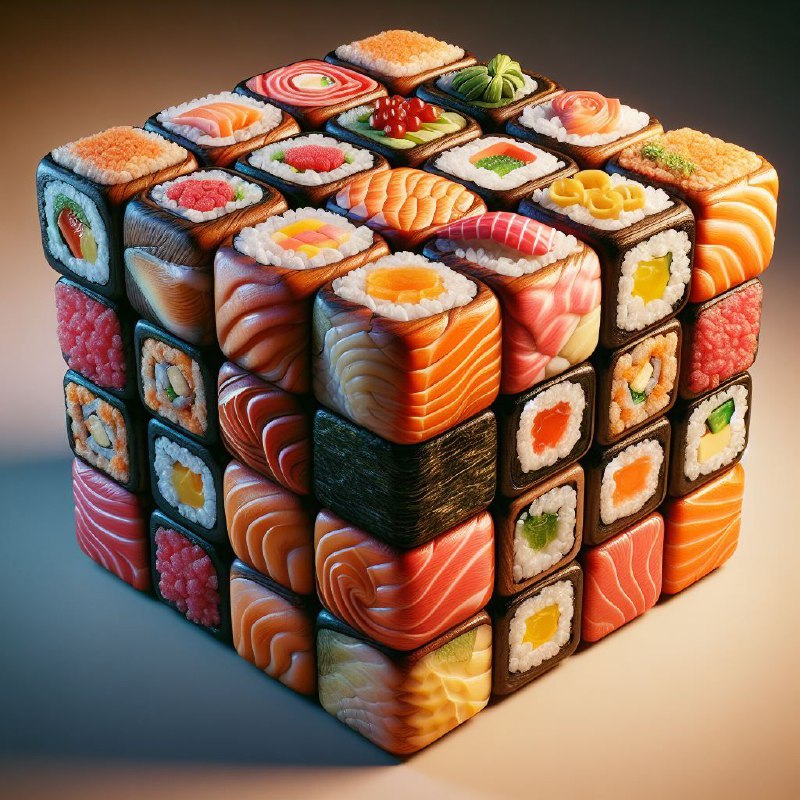Rubiks Cube Made of Sushi Hyperrealistic Render