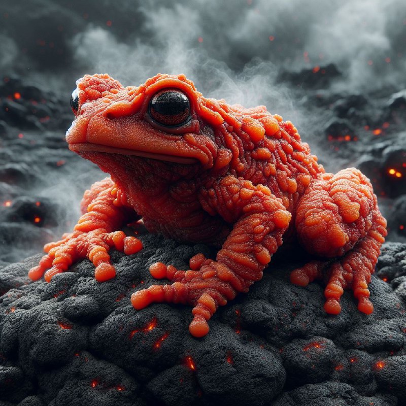 Volcanic Lava Frog With Glowing Orange Texture