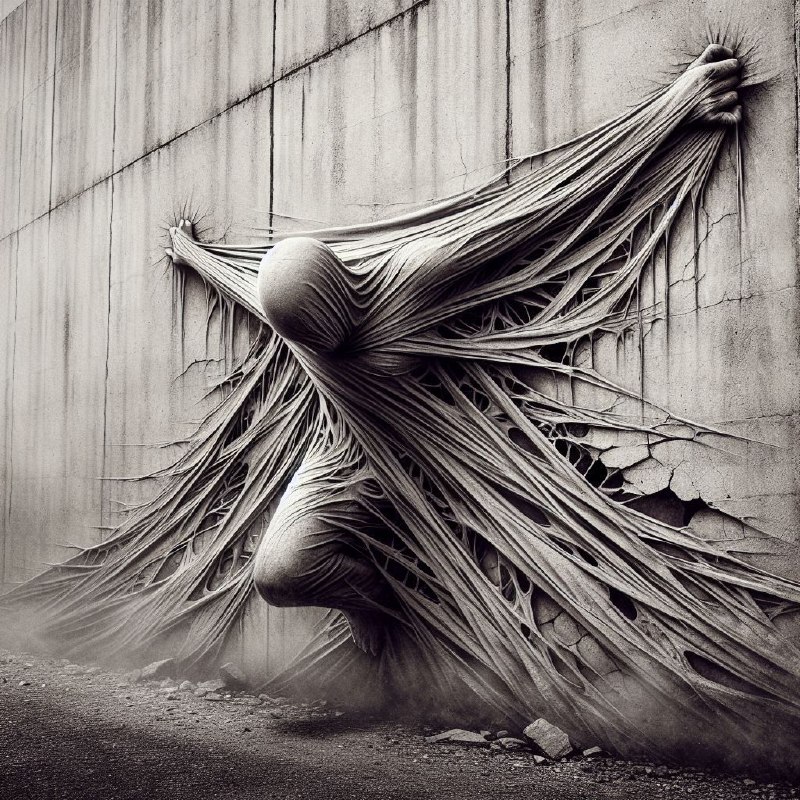 Figure Struggling Through Cloth-Shrouded Wall Sculpture