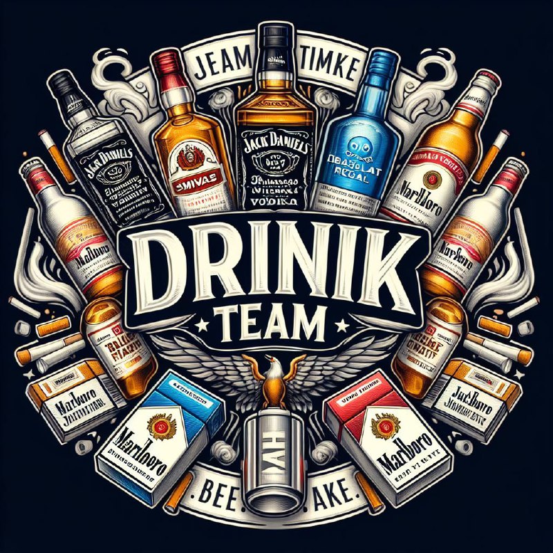 Drink Team Circular Logo With Whiskey and Beer Bottles