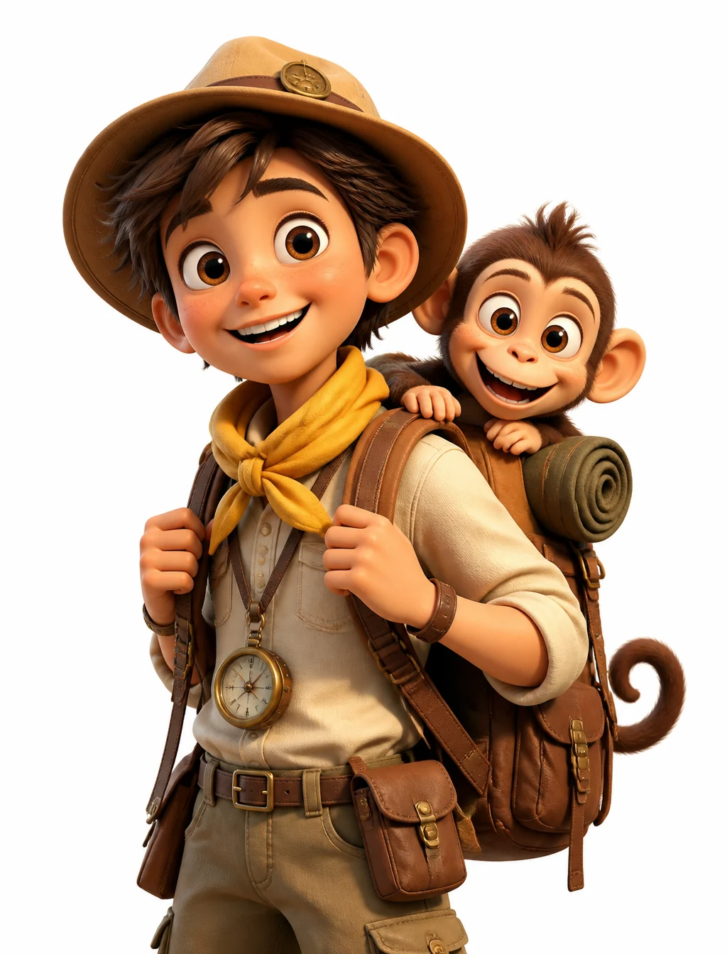 Explorer Boy with Playful Monkey