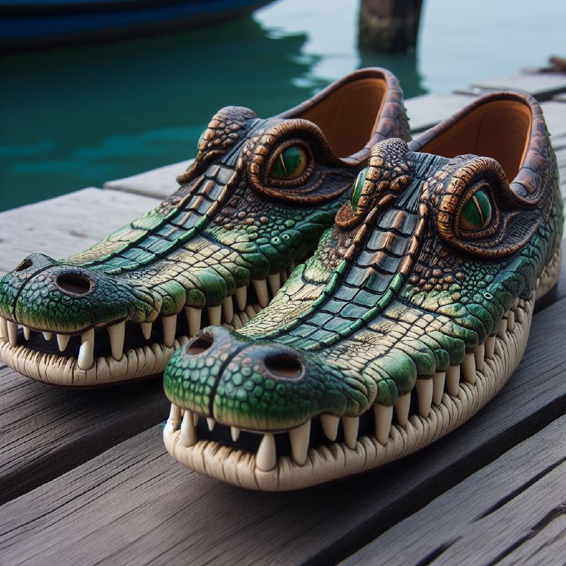 Crocodile Head Themed Shoes With Scales and Teeth