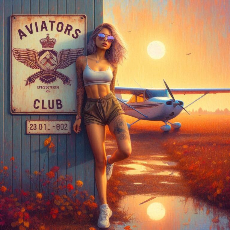 Aviators Club Text Sign with Woman and Aircraft