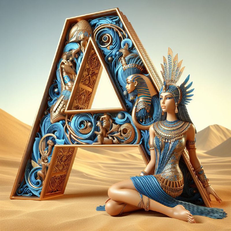 Ancient Egyptian Letter A With Kneeling Woman in Gold