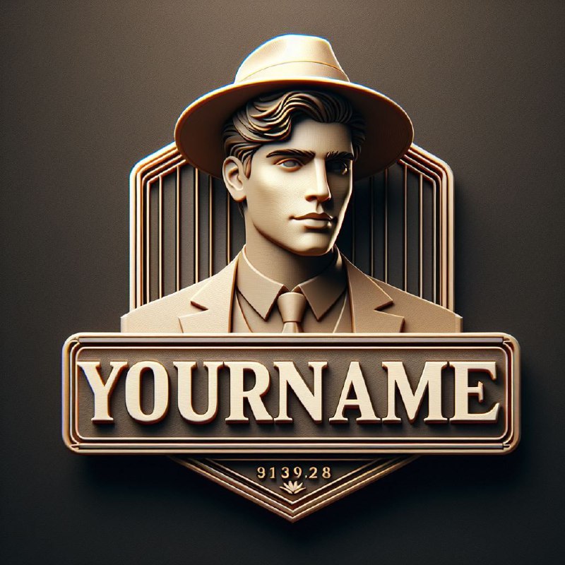 3D Logo of Handsome Man in Hat With Elegant Frame