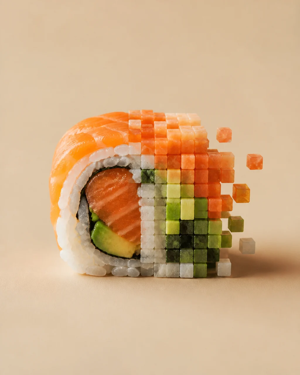 Pixelated Sushi Roll Art Shot