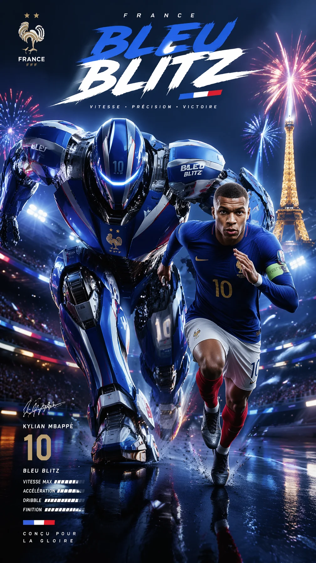 Mbappé Bleu Blitz Mech Poster