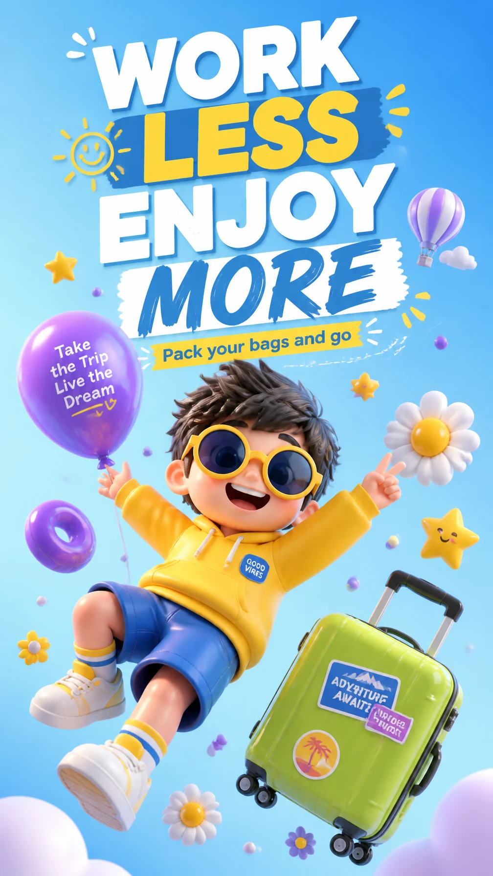 Work Less Enjoy More 3D Poster