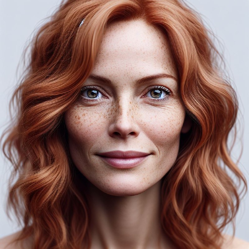 Realistic Portrait of Red-Haired Woman in Her Forties