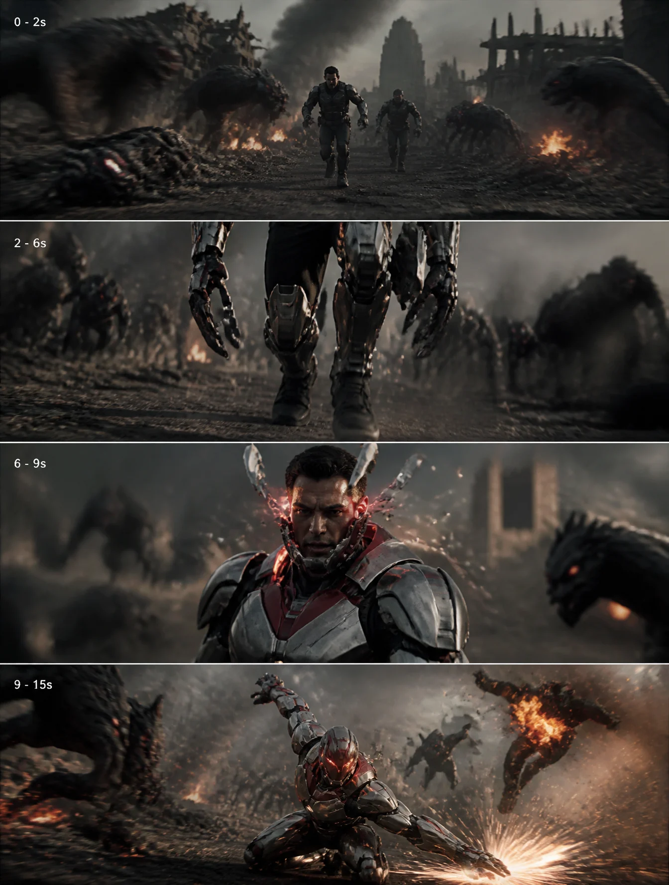 Cinematic Mech Battle In Ruins