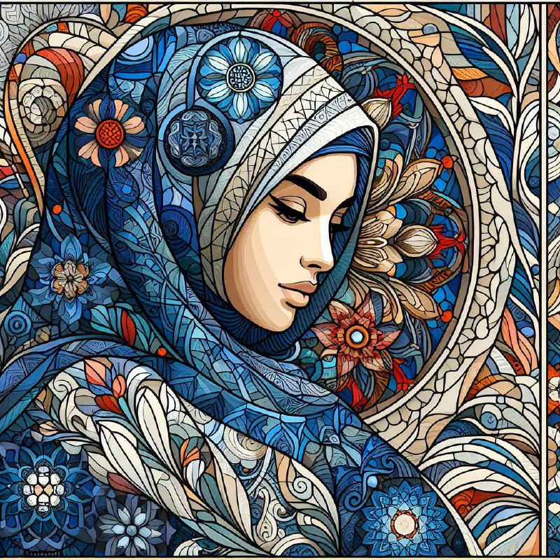 Stained Glass Portrait of Woman Wearing Hijab
