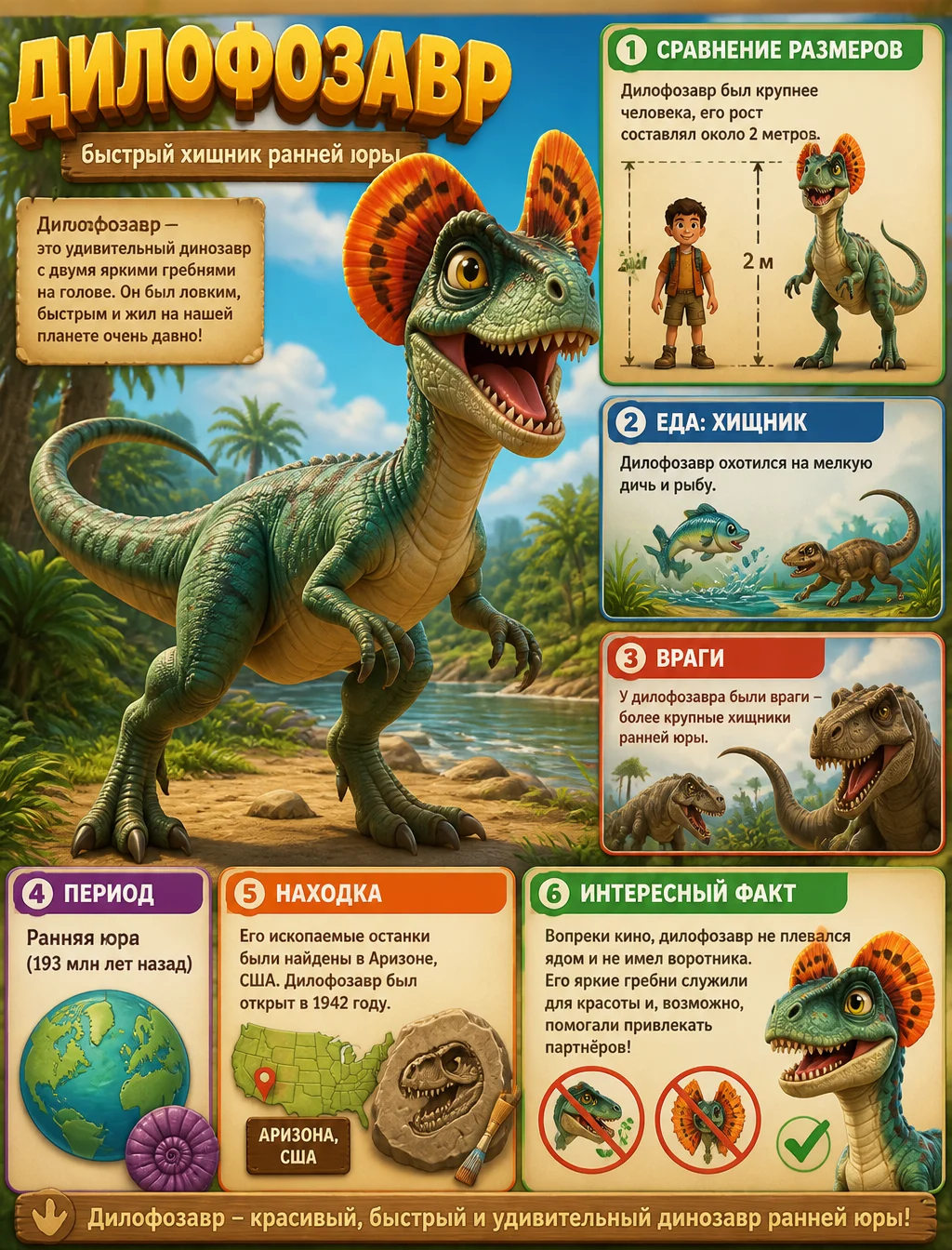 Cute Dilophosaurus Kids Poster