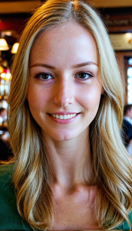 Smiling Blonde Woman in Irish Pub iPhone Photo
