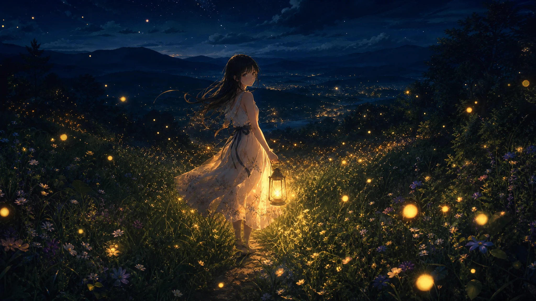 Girl Walking Through Firefly Meadow