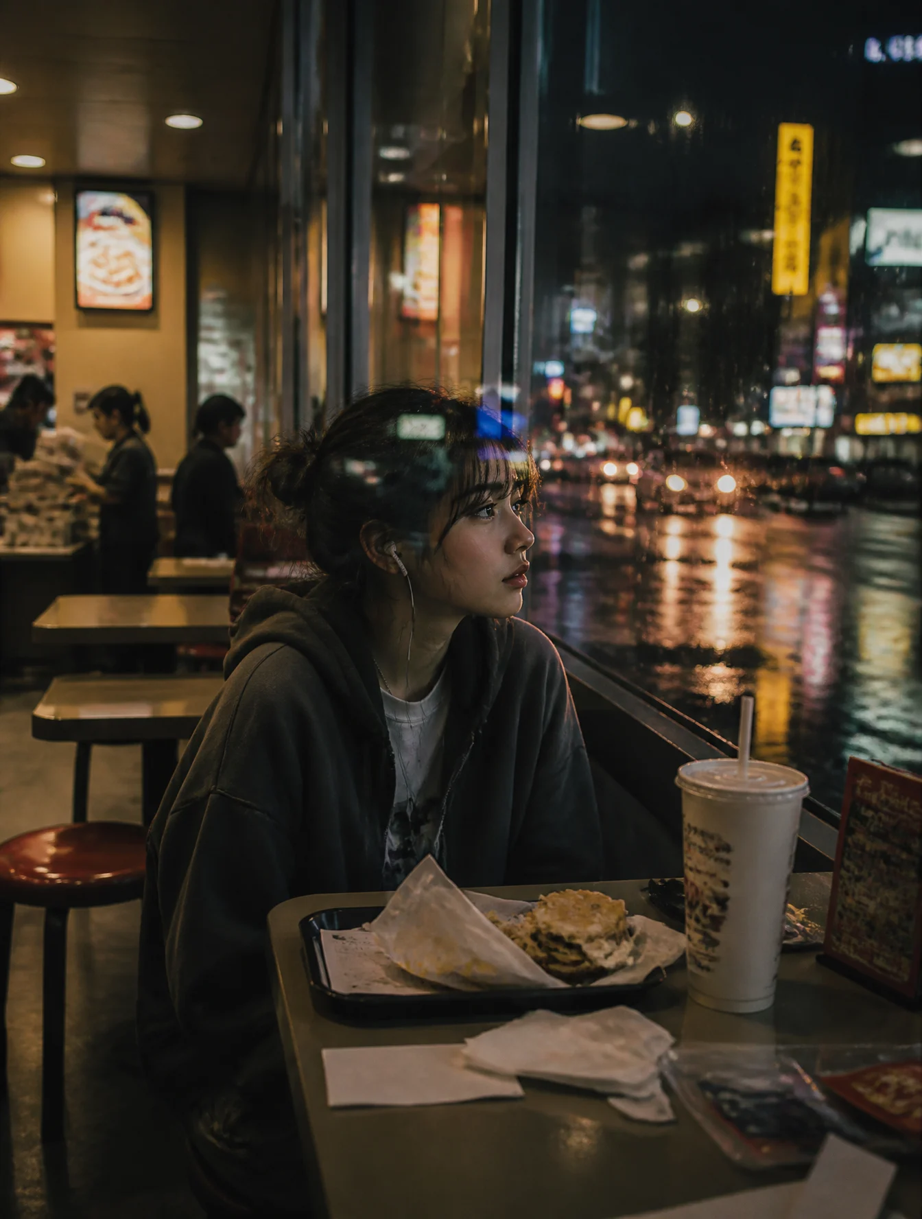 Rainy Night Fast-Food Solitude