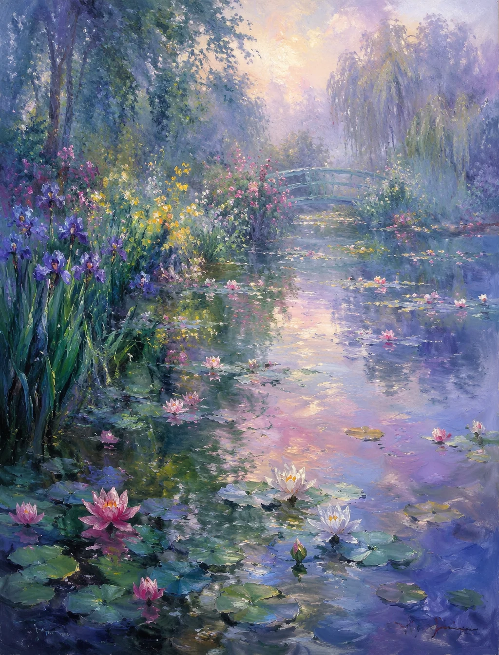 Monet Style Summer Lotus Pond