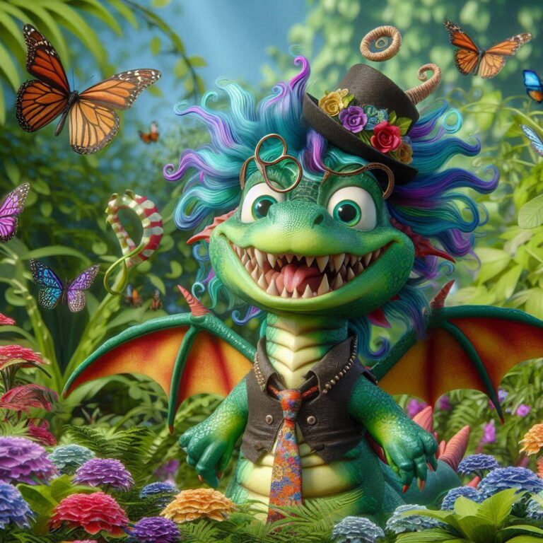 Funky Sassy Dragon in Butterfly Garden