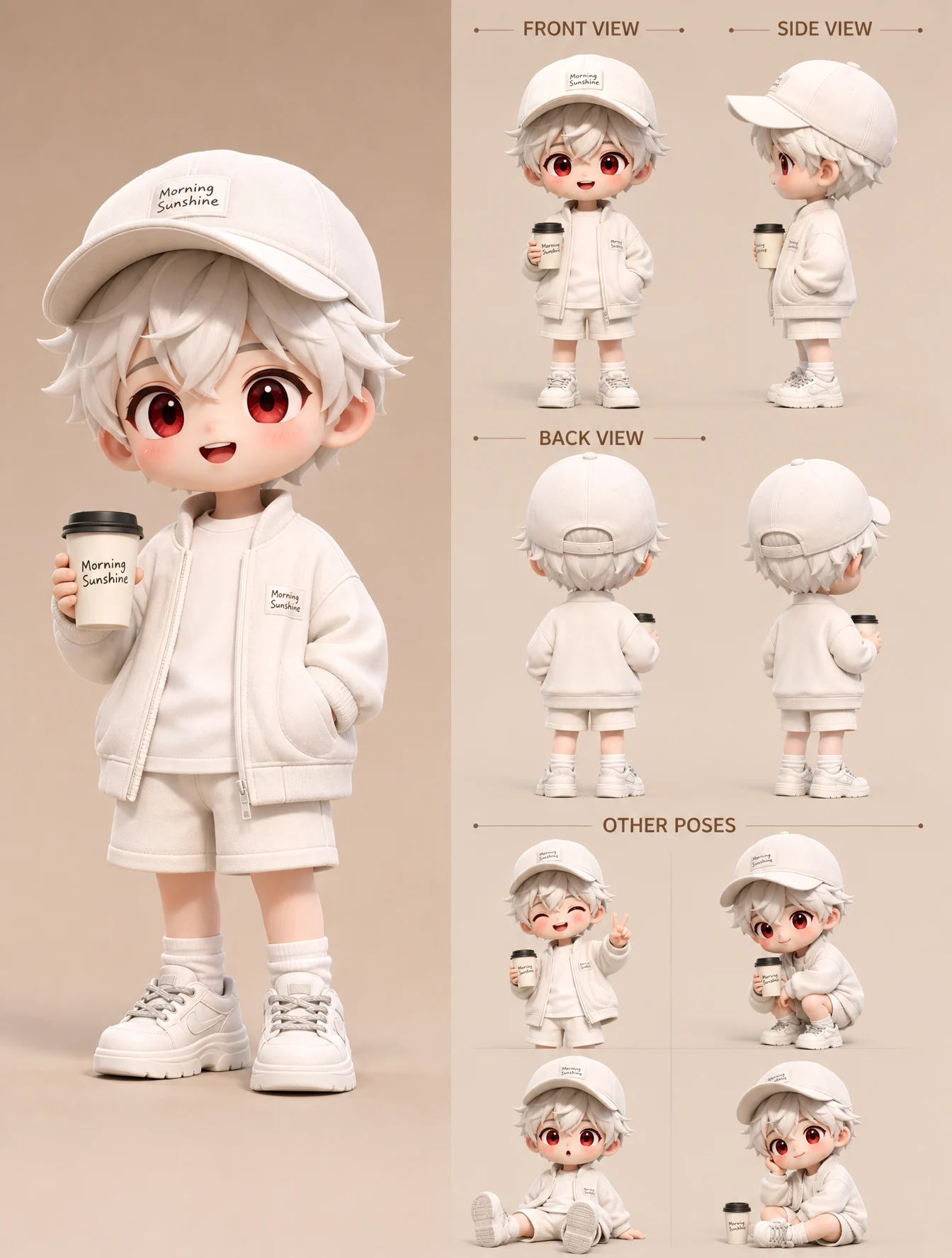 Cute 3D Chibi Boy Character Sheet