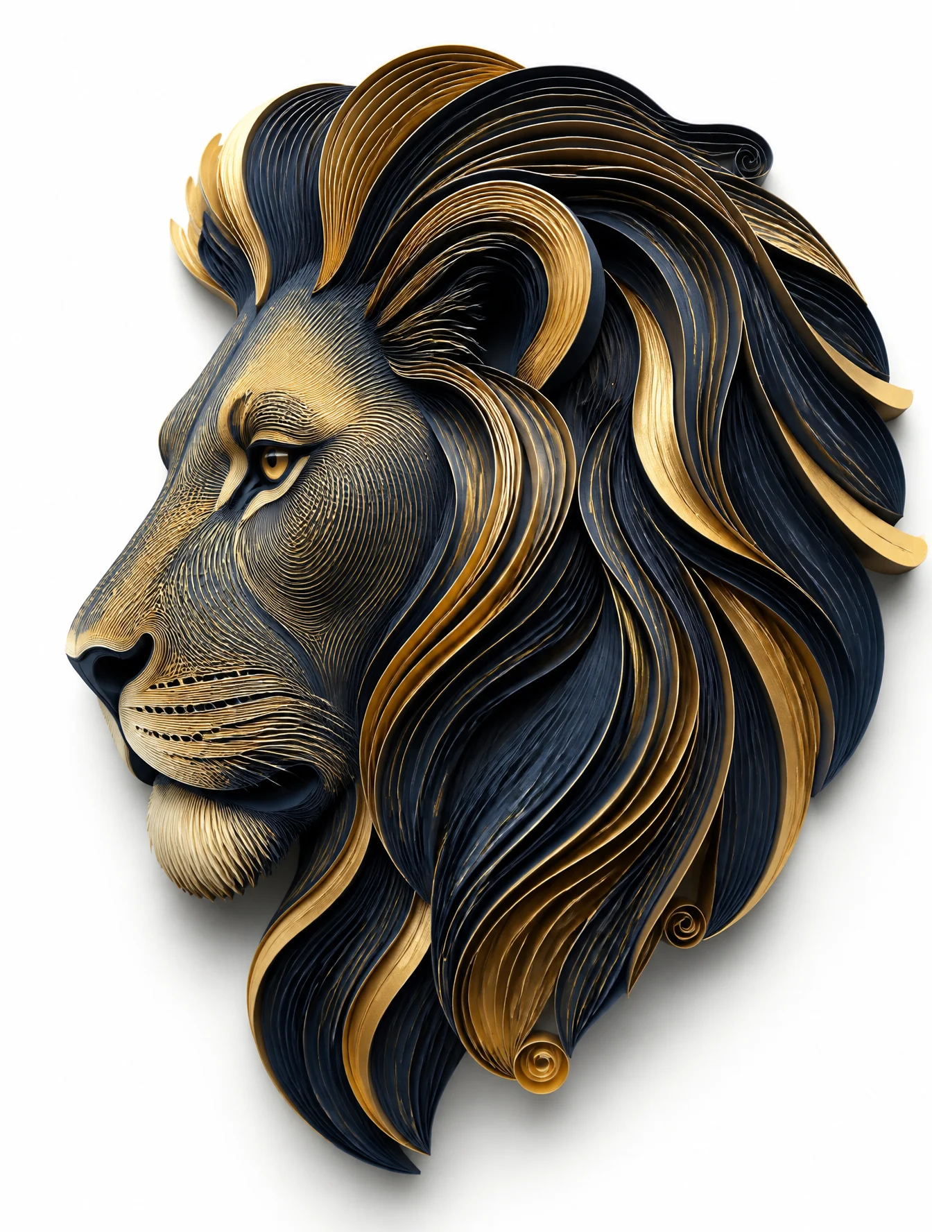 Gold Blue Lion Paper Relief Art