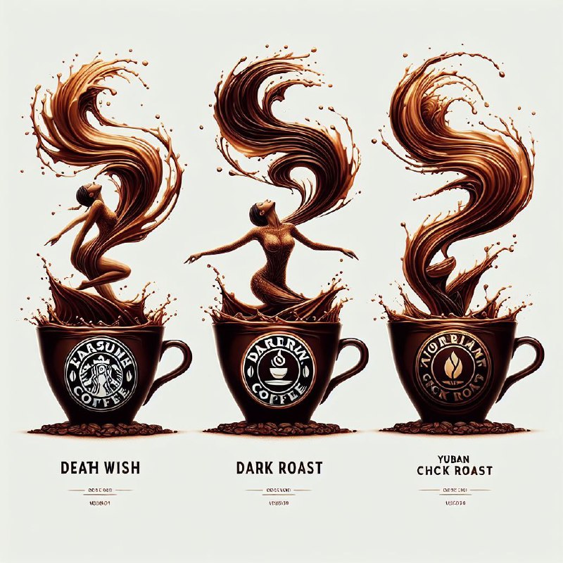Coffee Brand Cups Series With Artistic Pour Designs