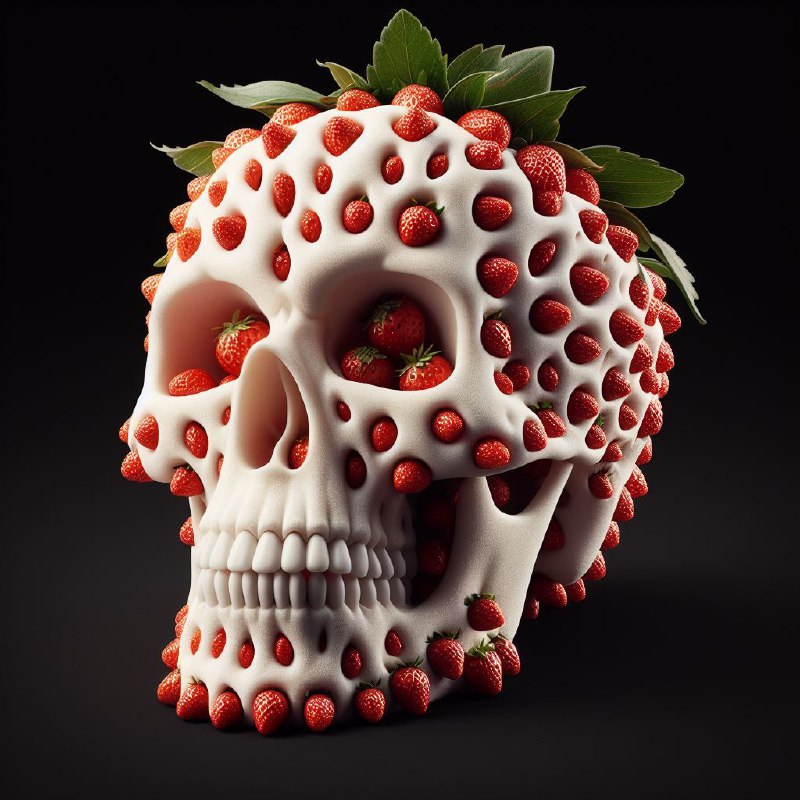 White Strawberry Skull in Giger Organic Style