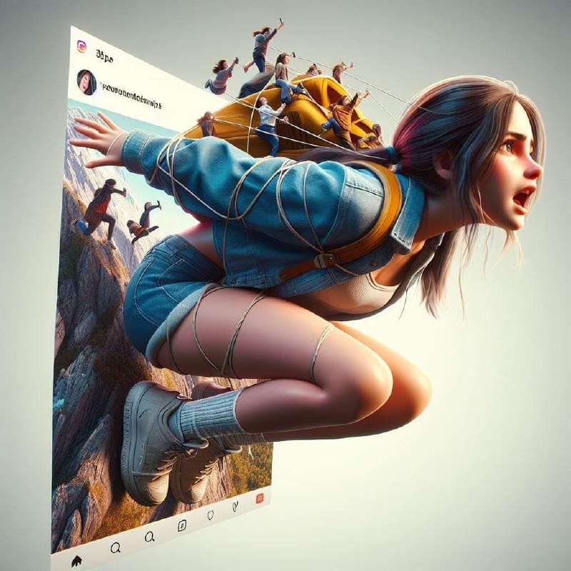 Teenage Instagram Addict Girl Surreal Full Body Scene