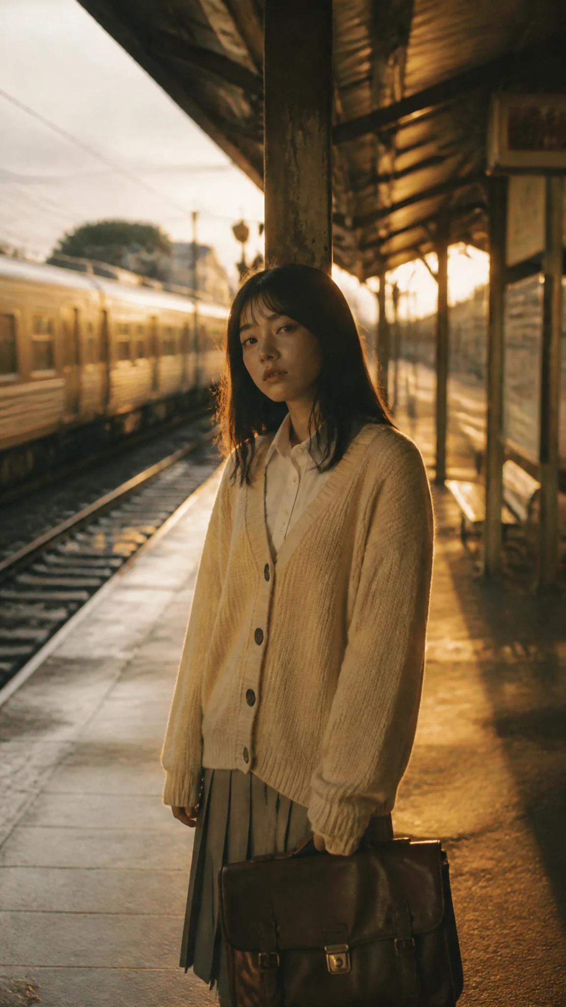 Cinematic Dusk Portrait on Train Platform